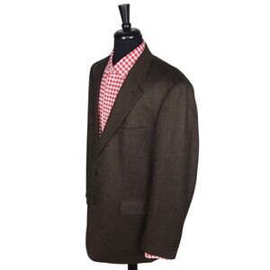 346 Brooks Brothers Men Brown/Black Wool Tweed Blazer Sport Coat Jacket 46L